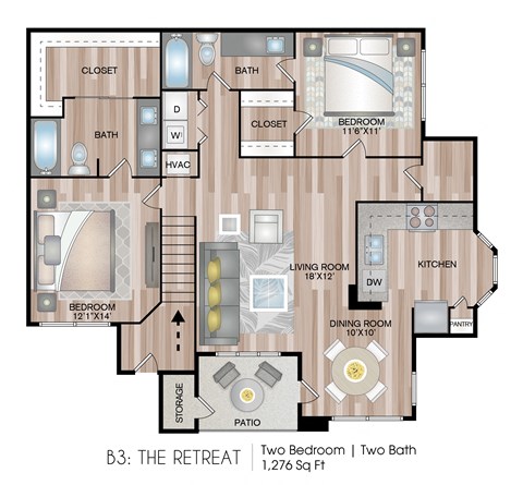 The Retreat FP The Retreat 1,276 Sq.Ft. FP at Blu on the Boulevard, Baton Rouge, LA, 70810